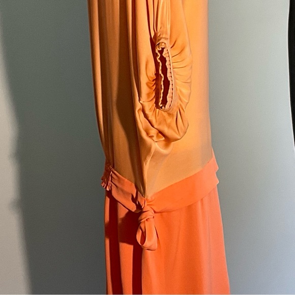 Diane Von Furstenberg Peach/Apricot Silk Drop Waist Batwing Puffed Sleeves Dress - Picture 5 of 16